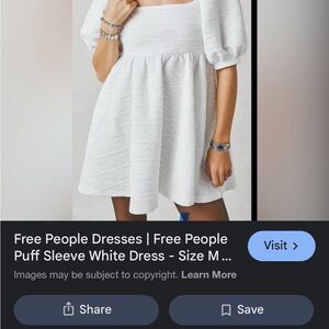 Free People White Puff Sleeve Mini Dress Small